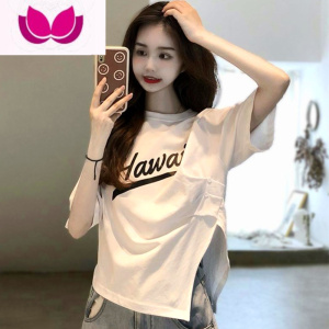 七斓夏短袖t恤女设计感小众别致开叉不规则上衣洋气减龄显瘦大码胖mm