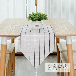 北欧桌旗现代简约茶几桌旗布长条餐桌茶台布艺鞋柜布盖 白色中格 30*180cm(适合120-140cm左右桌子茶几柜子)