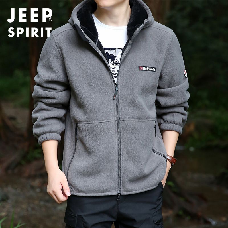 JEEP吉普2024秋冬新款抓绒衣外套男式休闲运动双面绒卫衣