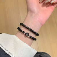 天然黑曜石白水晶手串女款转运珠双圈手链轻奢小众精致饰品潮送女朋友老婆情人节七夕生日礼物