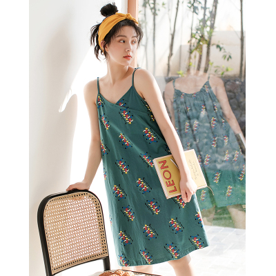 SUNTEK吊带睡裙女夏季薄款棉甜美家居服夏天性感外穿可爱大码睡衣日系