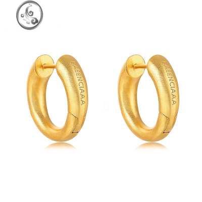 JiMiB家字母金属圆圈金色耳环女素圈耳钉男士耳扣高级感轻奢欧美耳饰