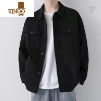 YANXU男士ins潮流宽松工装牛仔外套青少年简约休闲百搭黑色夹克