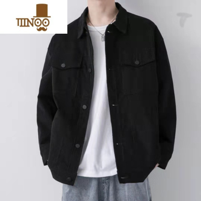 YANXU男士ins潮流宽松工装牛仔外套青少年简约休闲百搭黑色夹克