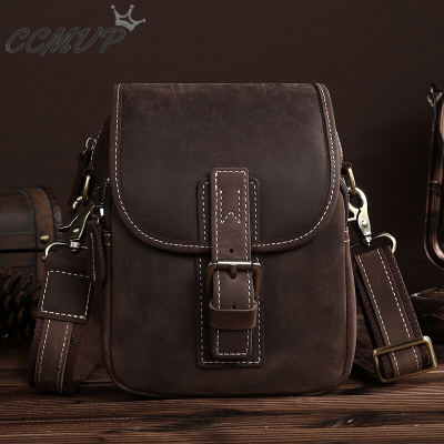 CCMVP品牌自营质量保证-CCMVP休闲品牌欧美男士单肩夏季新款复古斜挎男士多功能牛皮疯马皮腰啡色默认颜色