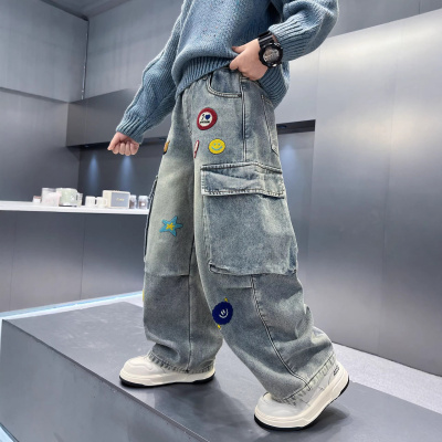 儿童装男童裤子春装2026新款春秋款中大童男孩春季工装牛仔裤
