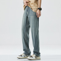 冰丝牛仔裤男夏季薄款宽松直筒潮牌冰氧吧天丝凉感阔腿长裤子