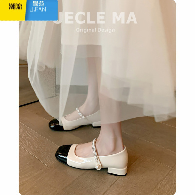 聚范皮~法式单鞋女2024新款平底晚晚温柔鞋配裙子粗跟玛丽珍鞋