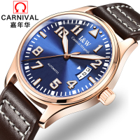 瑞士嘉年华Carnival手表男士全自动机械表 男士真皮带休闲时尚潮流简约防水男表大三针强劲夜光皮带腕表ms-8777c