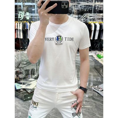 2026春夏新款高品质欧货潮牌男士圆领T恤个性字母修身短袖男装