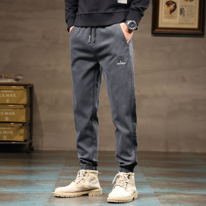 一体绒裤子男士加绒潮牌哈伦束脚裤男款冬季品质舒适运动休闲裤男