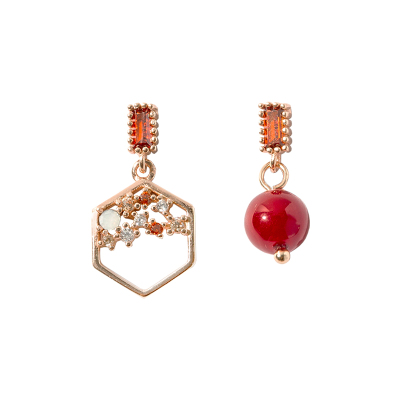 925纯银玫瑰金红豆闪亮几何耳钉女耳环耳饰新年配饰小众CE1064送女朋友老婆情人节七夕生日礼物