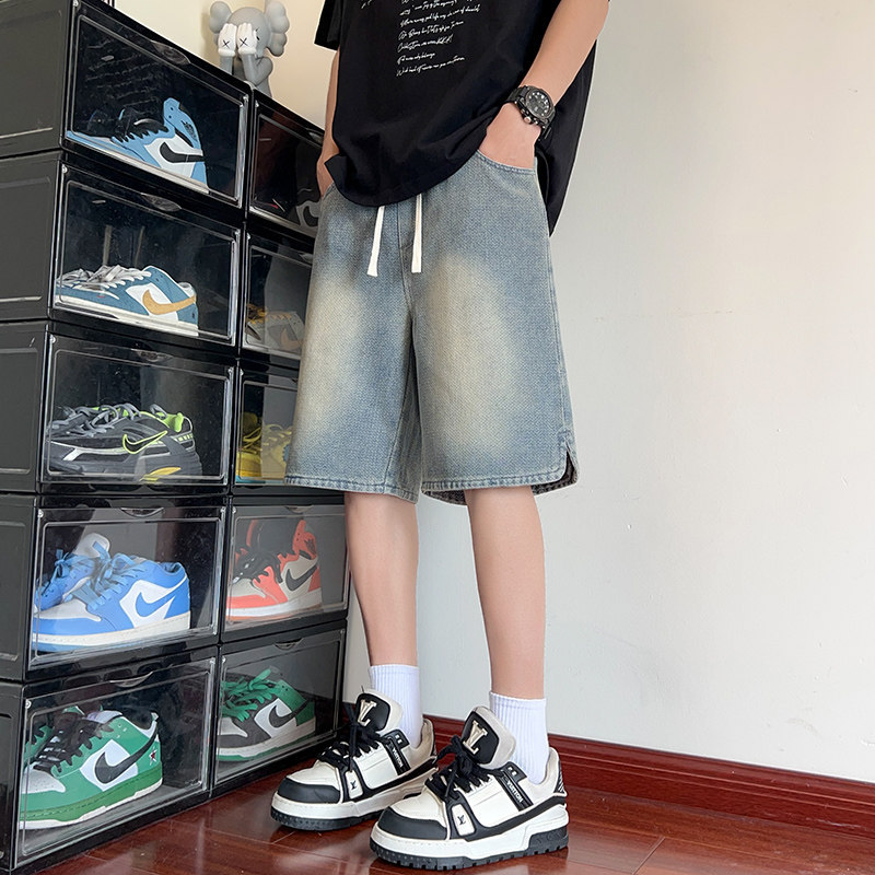 复古水洗做旧牛仔短裤男款2026春夏高街痞帅宽松直筒显瘦阔腿裤子