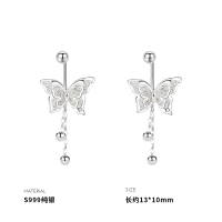 999纯银镂空蝴蝶流苏后挂耳钉女耳环耳饰网红气质2025年潮送女朋友老婆情人节七夕生日礼物