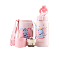 抖音网红3D浮雕小飞象款杯具熊BEDDYBEAR儿童保温杯带吸管儿童水杯316不锈钢宝宝儿童保温壶600m