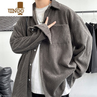 YANXU华夫格衬衫男ins潮美式hiphop炸街长袖衬衣痞帅宽松百搭外套