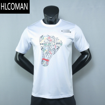 HLCOMAN超帅多国文字版羽球图案 高机能科技面料 Y家男款短袖T恤