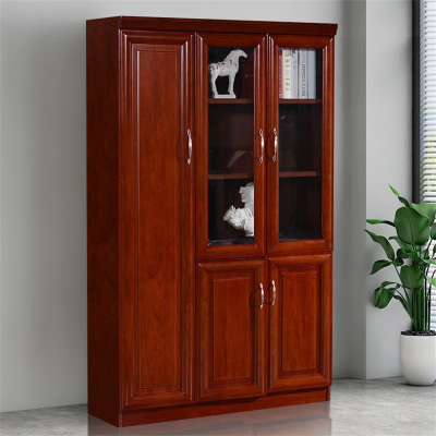 易企采 三门书柜40*120*200CM 贴木皮木制办公文件档案资料柜隔断储物柜