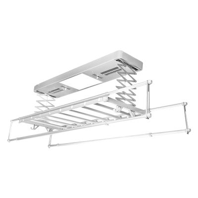 普利邦电动智能晾衣架阳台遥控自动升降晾衣机双杆式电动晾衣杆冰川银多功能4杆+智能遥控升降+风干+消毒+led照明+横杆