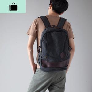 双肩包帆布男女厚实休闲电脑双肩背包男士旅行包男女复古百搭书包NEW LAKE 黑色