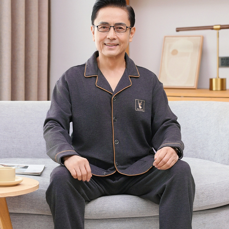 德绒羊毛睡衣男士秋冬季新款长袖开衫保暖秋冬款套装家居服