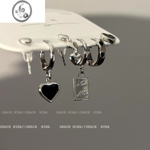 JiMi酷girl~冷淡风爱心耳钉六件套装耳环2023年新款潮气质耳扣耳饰女 耳环六件套