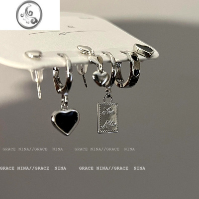 JiMi酷girl~冷淡风爱心耳钉六件套装耳环2023年新款潮气质耳扣耳饰女