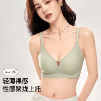 裸感无痕内衣薄款女夏季无钢圈小胸聚拢不空杯螺纹果冻文胸罩
