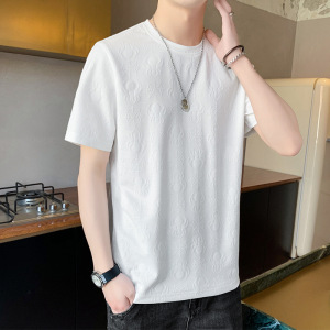 夏季短袖T恤男士港风潮流纯色提花布蜘蛛创意圆领打底衫男装