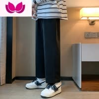 七斓直筒裤男夏季潮流休闲长裤宽松百搭运动裤卡其色潮牌阔腿裤卫裤