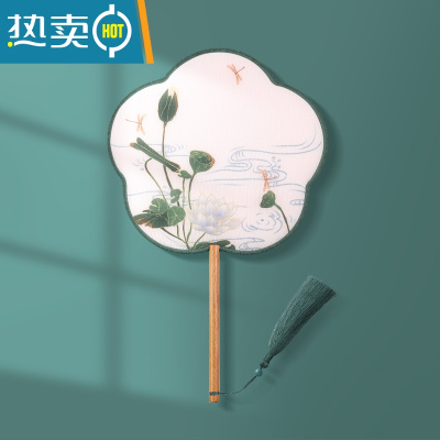 XIANCAI团扇古风扇子儿童夏双面刺绣舞蹈扇女生古装汉服旗袍中国风小圆扇 孤烟[半透]