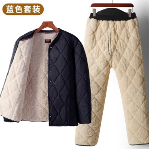 啄木鸟正品中老年人加绒加厚羊羔绒棉衣棉裤套装爸爸保暖防寒棉袄
