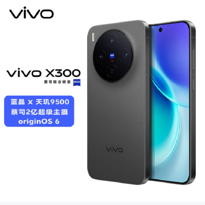 vivo X300 纯粹黑 12GB+256GB 蓝晶×天玑9500芯 大电池 90W快充 支持无线充电 蔡司超级潜望长焦 拍照 AI手机