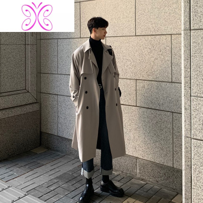 YUANSU设计感风衣男2020新款春秋韩版潮流帅气中长款大衣过膝英伦风外套风衣