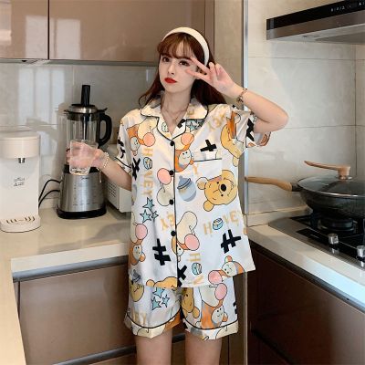 睡衣女夏季冰丝短袖薄款卡通卡爱学生大码夏天可外穿家居服两件套恋泽芯