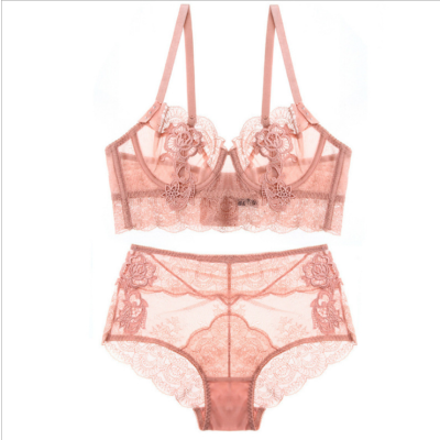 HLCOMAN法式性感蕾丝内衣女超薄款聚拢调整型文胸套装欧美大码收副乳夏季文胸套装