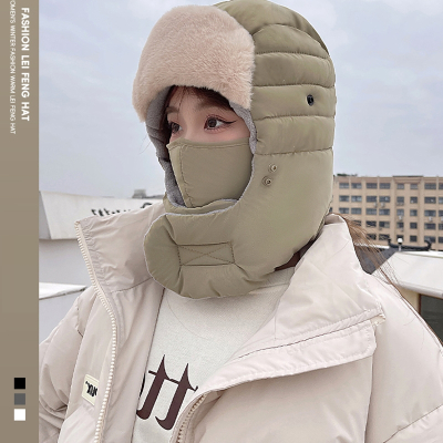  闪电客帽子女冬季电动车棉帽骑车保暖加绒厚头套防寒面罩雷锋帽