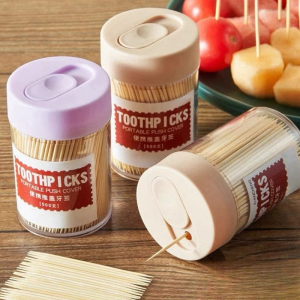 [补贴10%]牙签盒500支根装双头一次性尖细牙签吃水果家用批发竹牙签食品级 优质滑盖牙签[1瓶装]500支/瓶