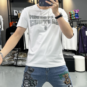夏季新款短袖体恤男士潮流字母印花圆领半袖体恤上衣简约丝光棉t