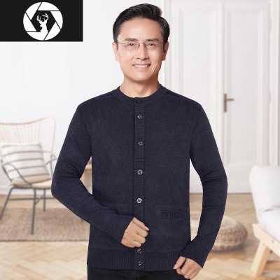 HongZun爸爸毛衣加绒加厚爷爷冬装外套宽松老人针织男开衫中老年针织衫男毛衣