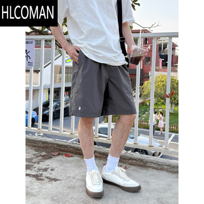 HLCOMAN灰色松紧腰速干短裤五分裤男生夏季2025新款宽松休闲百搭工装简约