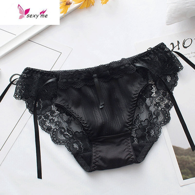 日系丝带蝴蝶结少女内裤可爱低腰大码短裤蕾丝镂空三角裤FISHBASKET