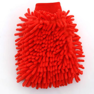 洗车手套雪尼尔珊瑚虫毛绒加厚汽车抹布双面擦车手套洗车清洁工具 红色一只装