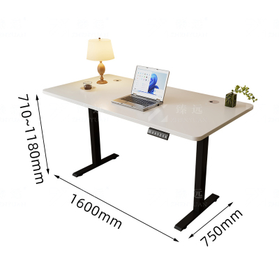 臻远 ZY4072524 电动升降电脑桌电竞升降书桌办公学习桌子站立办公升降书桌 白色1.6*0.75米