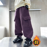 男童工装裤秋冬款大童冬装一体绒儿童装冬季休闲宽松加绒加厚裤子