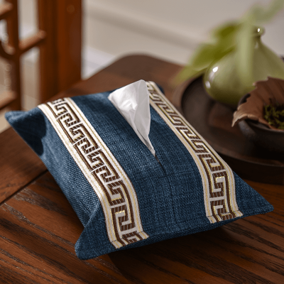 家柏饰(CORATED)创意新中式纸巾盒客厅餐厅车载纸巾套家用大纸巾袋 福延年 福延年-蓝色