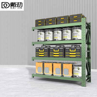 戴劲货架仓储仓库置物架超市快递铁架子储藏室军绿色货架副架(150*50*200cm-300KG/层)