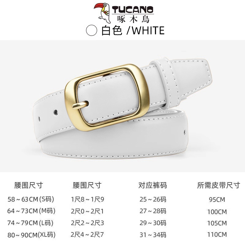 啄木鸟皮带女款女士2025新款裤带装饰配裙子高档白色针扣腰带潮流
