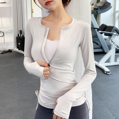 健身服女瑜伽长袖紧身运动上衣跑步速干T恤春秋冬网红半拉链