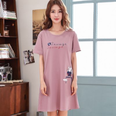 夏女士短袖纯色短裙宽松卡通睡裙睡衣家居服莎丞